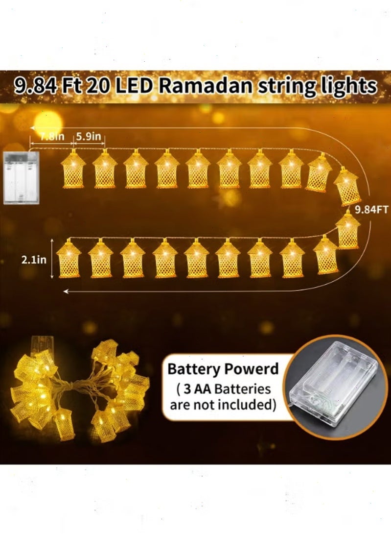 Ramadan Lights, Gold Moroccan Lantern Decorative Lights, 20 LED Fairy Lights 10Ft Battery Powered, Waterproof Golden Raindrop Lights for Ramadan Bedroom Garden Wedding Party Decor - Image 2
